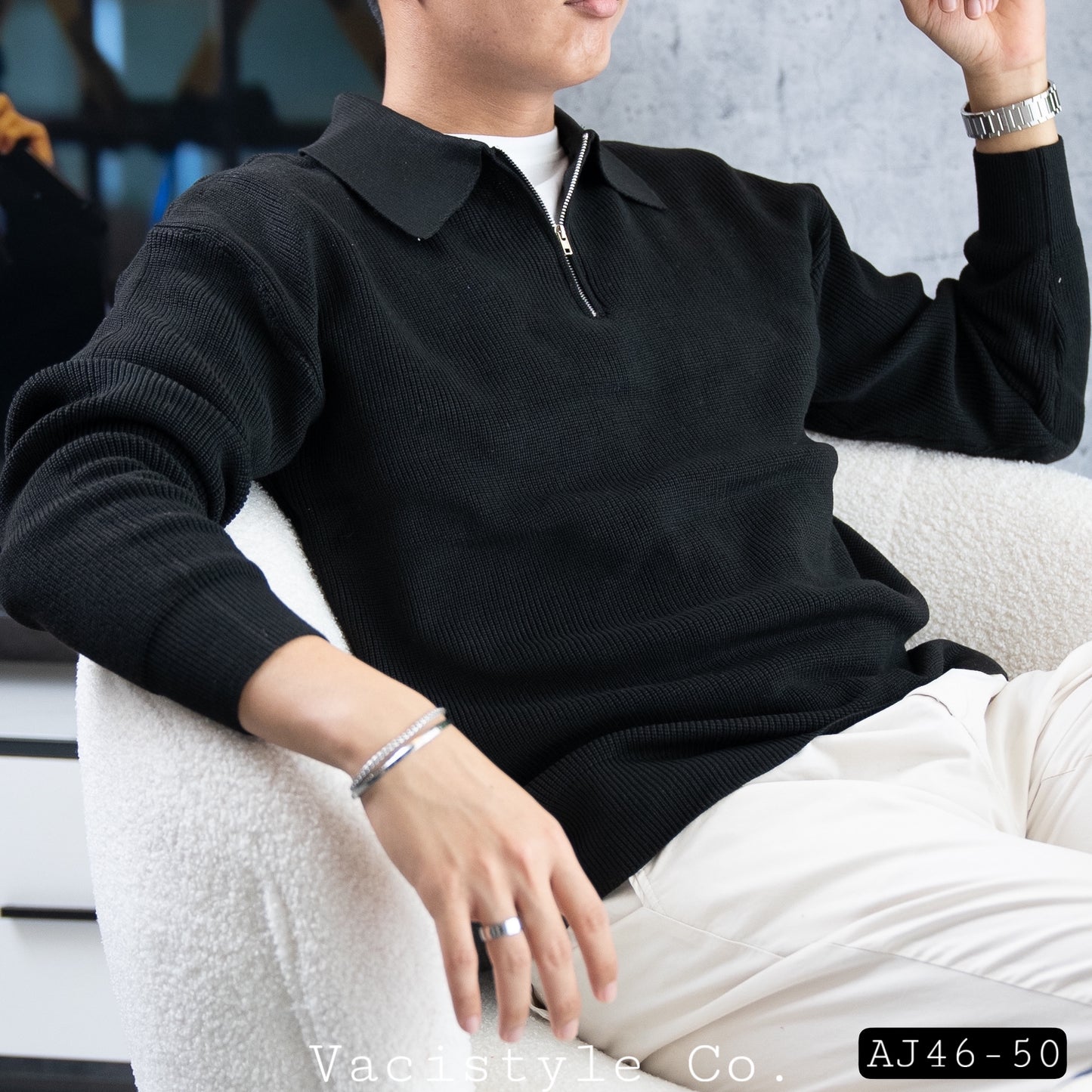 Knitted Half-Zip Polo Sweater